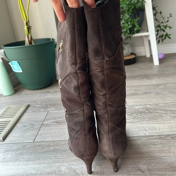 Arnold Churgin Handmade Brown Suede Slouch Knee High Tall Heeled Boots - Picture 6 of 14